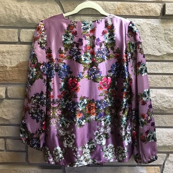 Sundance Floral 100% Silk Blouse stop Medium Amethyst Purple cottagecore - Picture 3 of 9